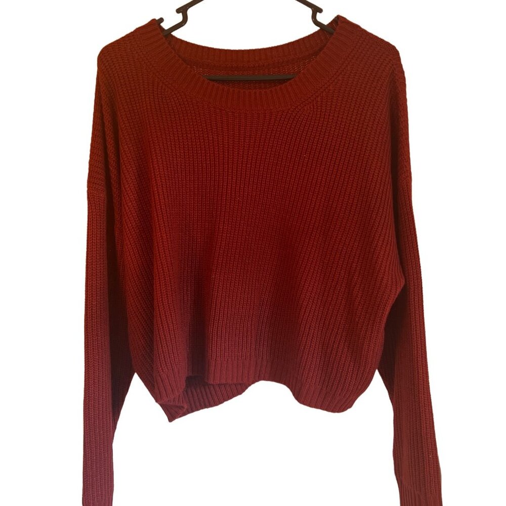 Shein Curve 1XL Red Knit Sweater Crewneck Long Sleeve Ribbed Hem
